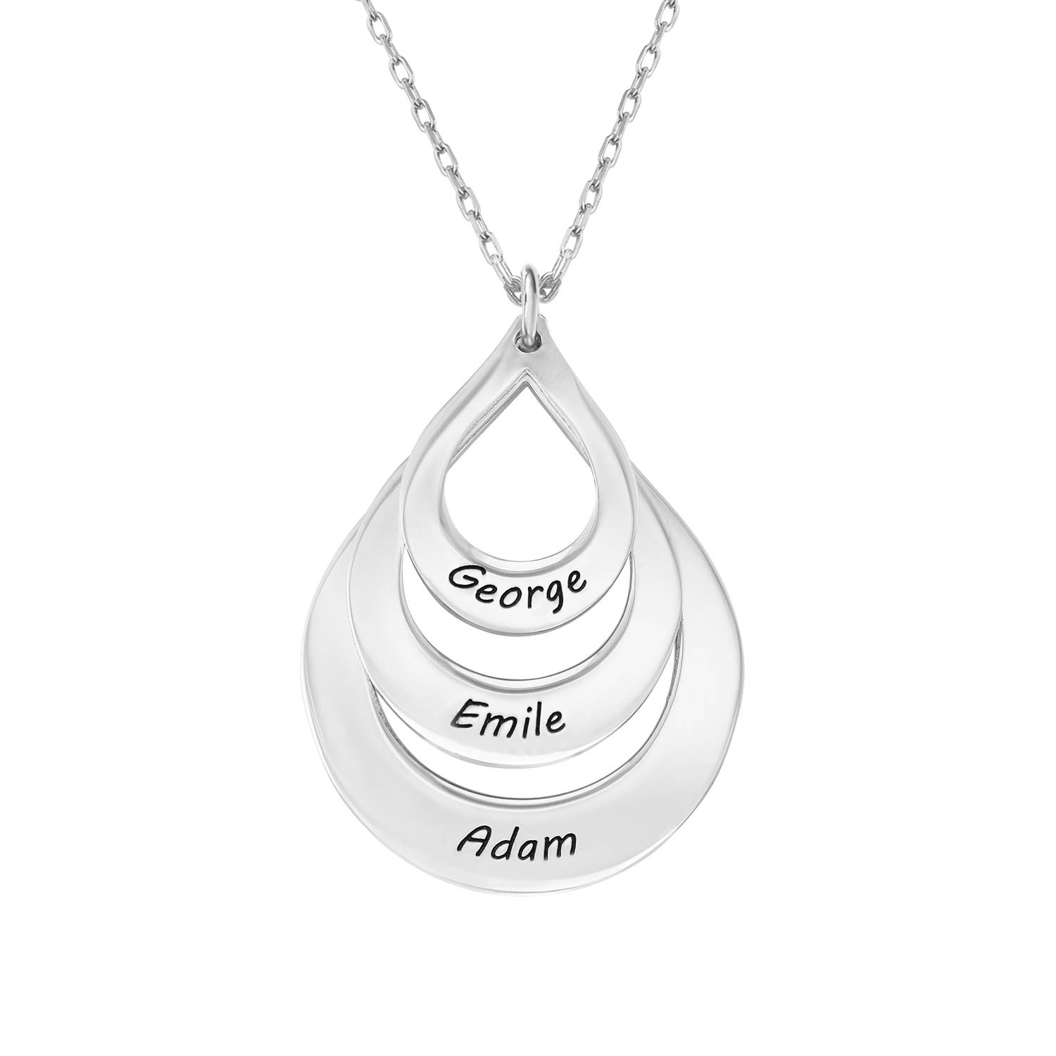 Engraved Family Necklace Drop Shaped in White Gold product photo