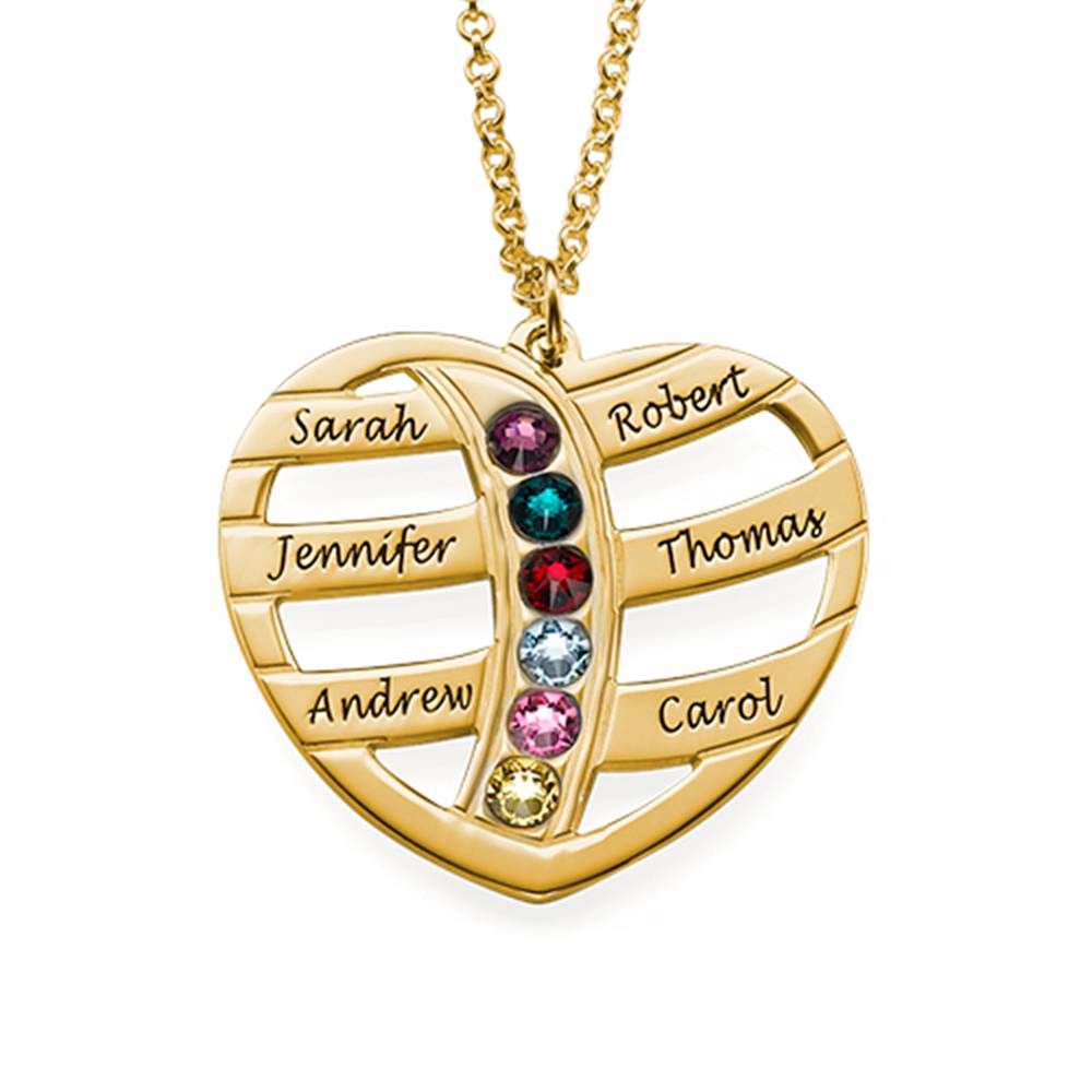 Engraved Gold Vermeil Heart Necklace with Birthstones-2 product photo
