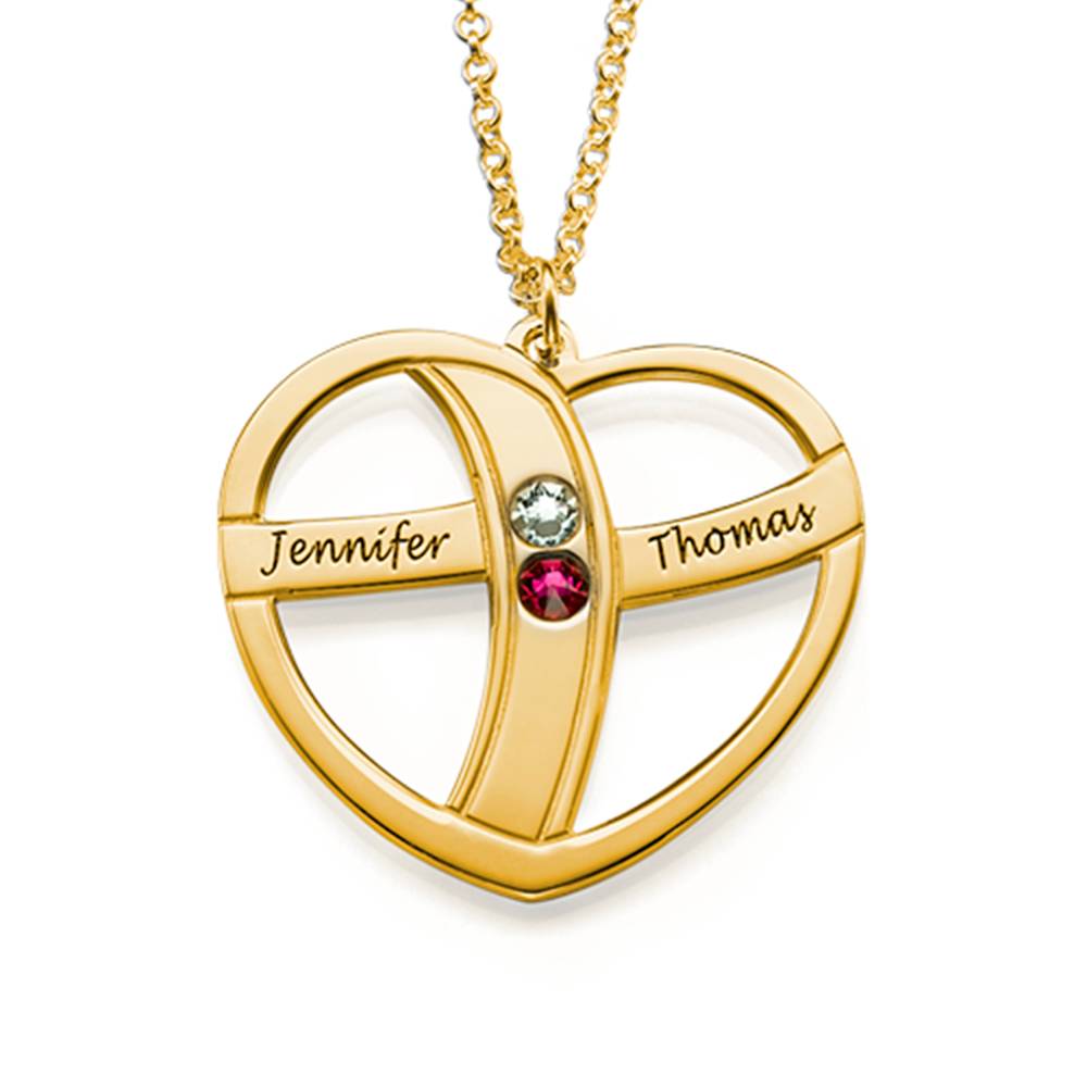 Engraved Gold Vermeil Heart Necklace with Birthstones-3 product photo