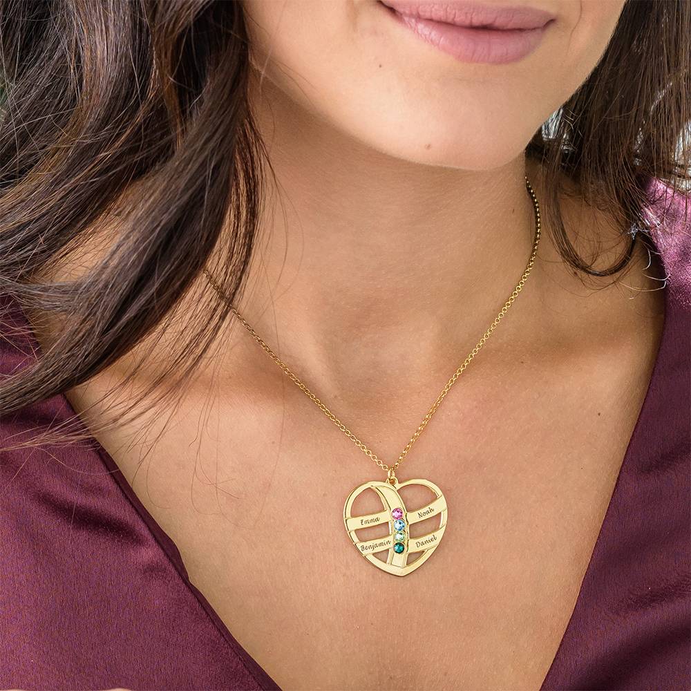 Engraved Gold Vermeil Heart Necklace with Birthstones-2 product photo