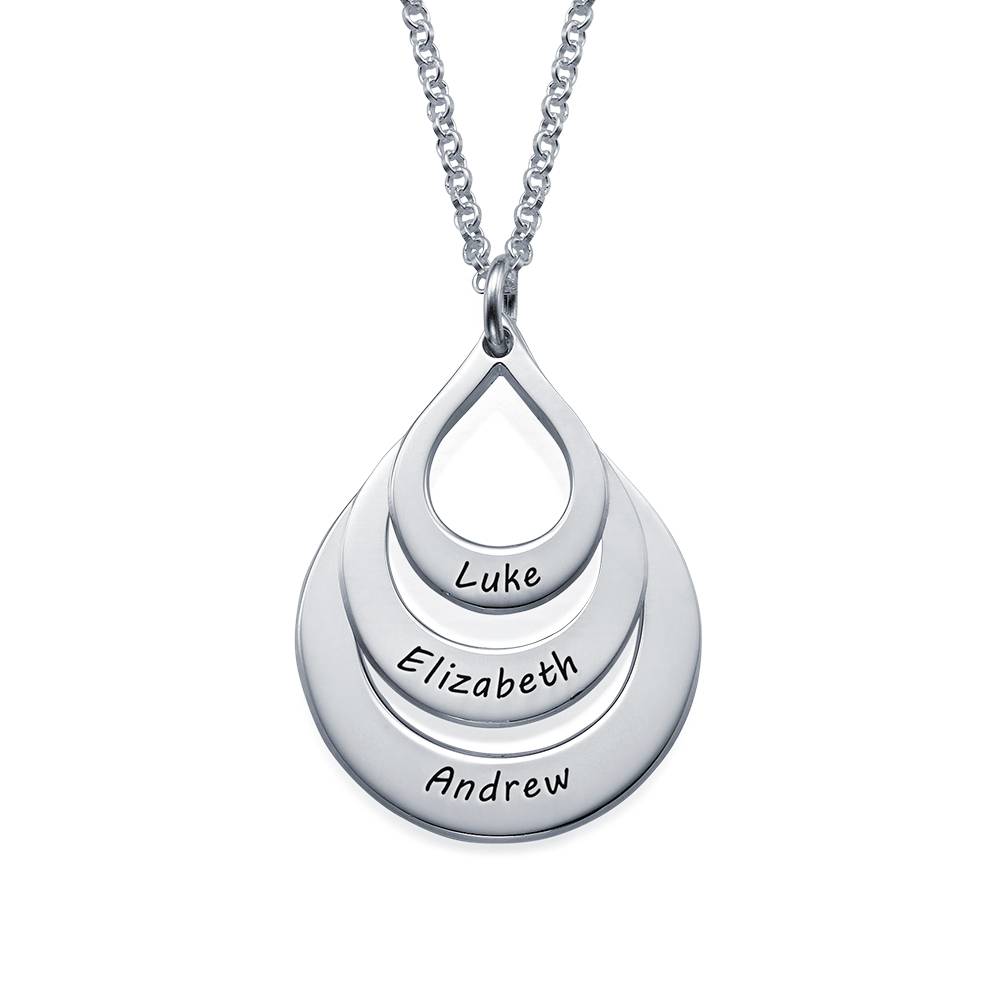 Familieketting met Drie Gegraveerde Druppels in Zilver