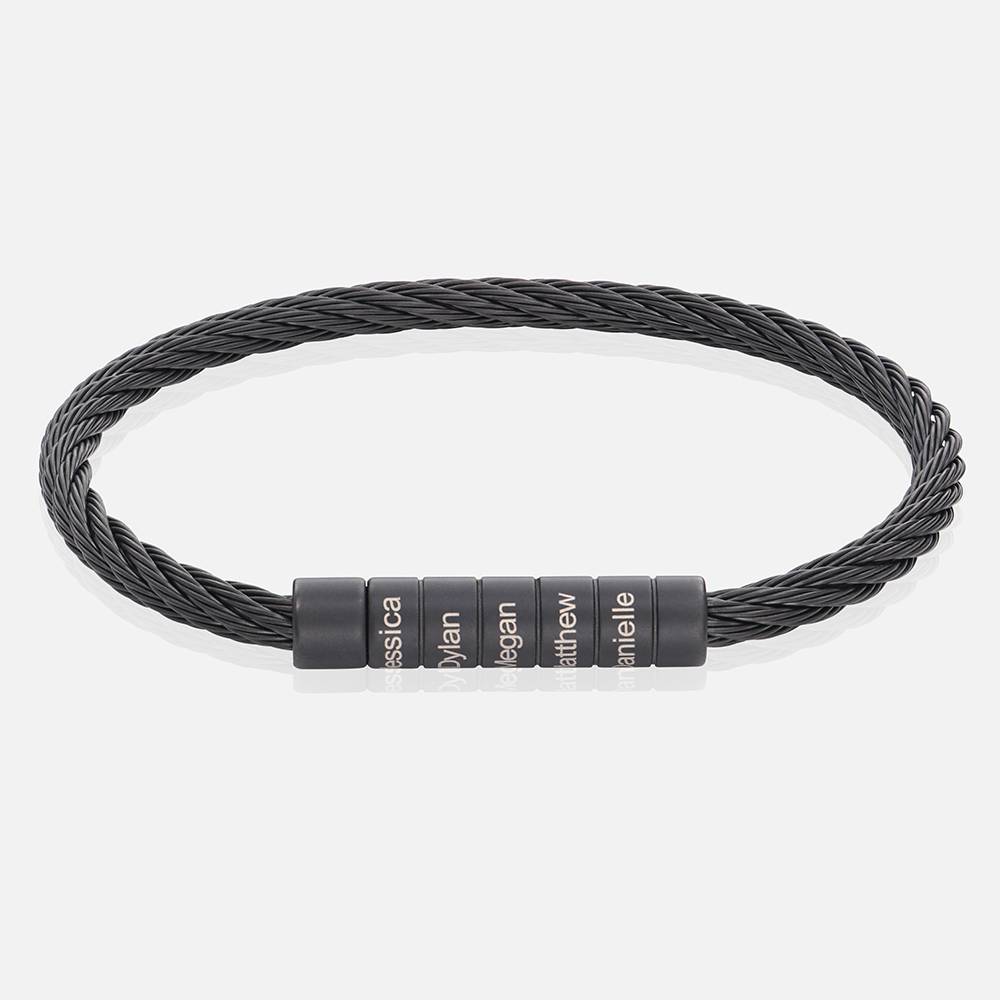 Gegraveerde Gedraaide Kabel Heren Armband in Zwart Roestvrij Staal