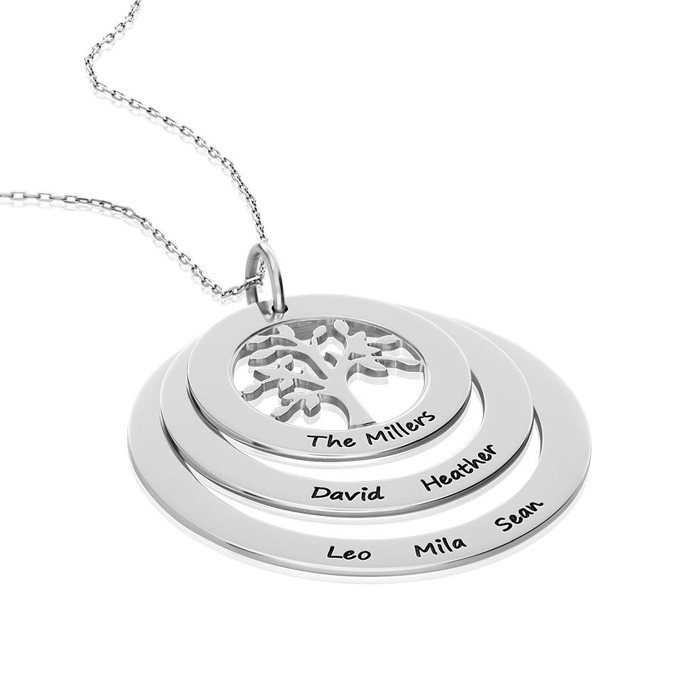 Family Circle Necklace with Hanging Family Tree in 10k White Gold-5 product photo