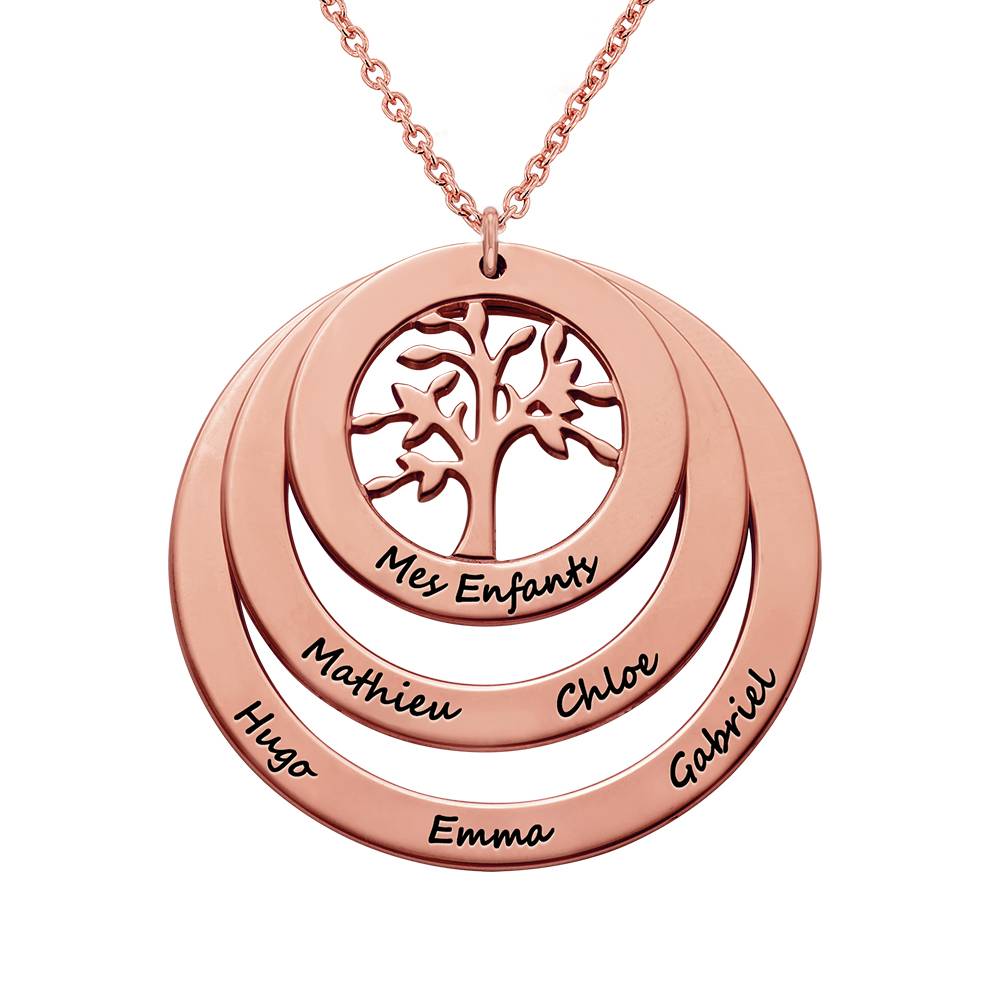 Rundt familie smykke med livets træ i rosaforgyldt sølv produktbilde