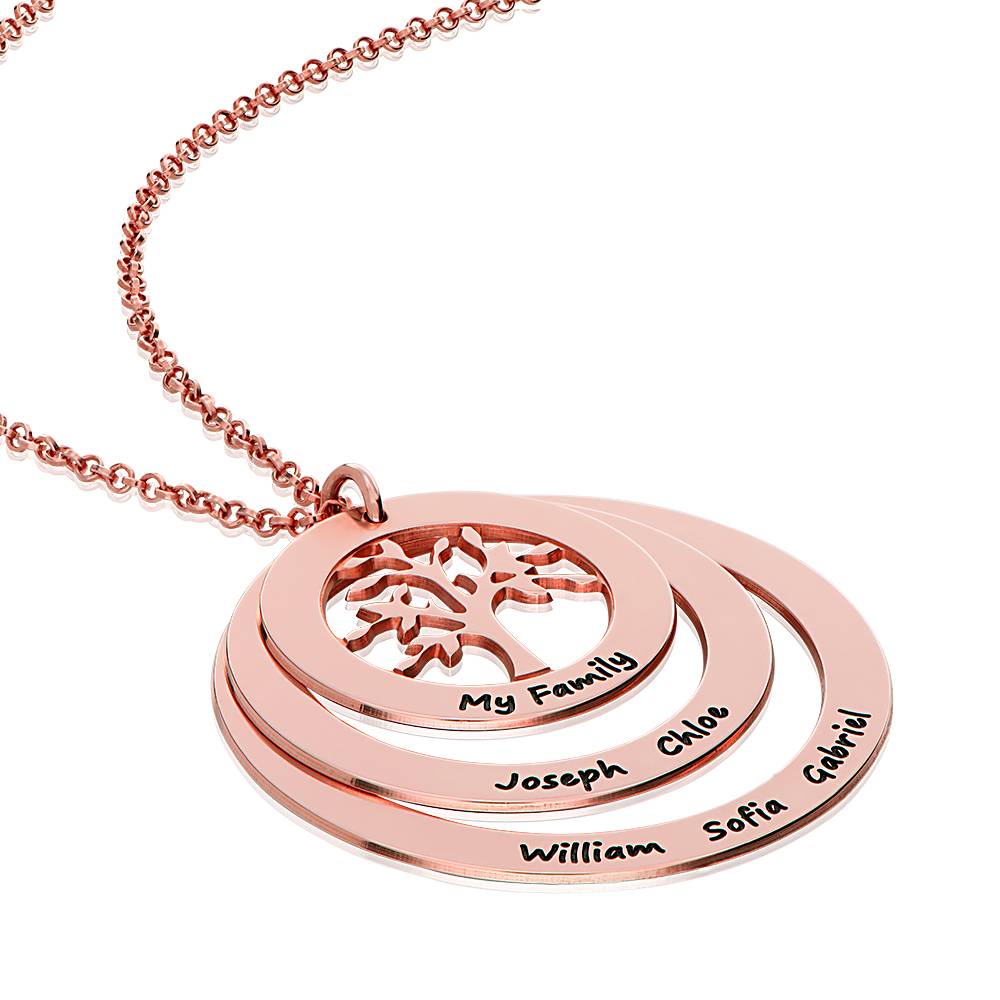 Rundt familie smykke med livets træ i rosaforgyldt sølv-1 produktbilde