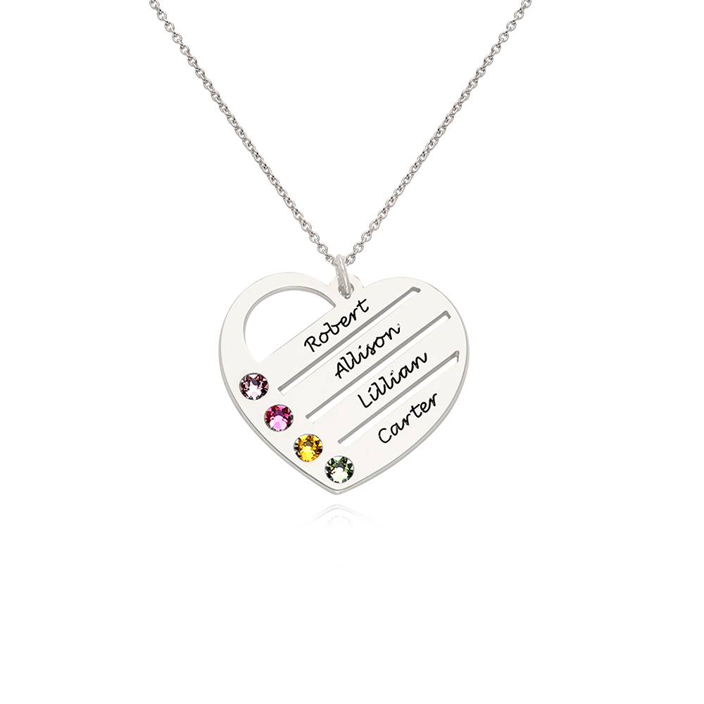 Terry Birthstone Heart Necklace with Engraved Names in Premium Silver-3 product photo