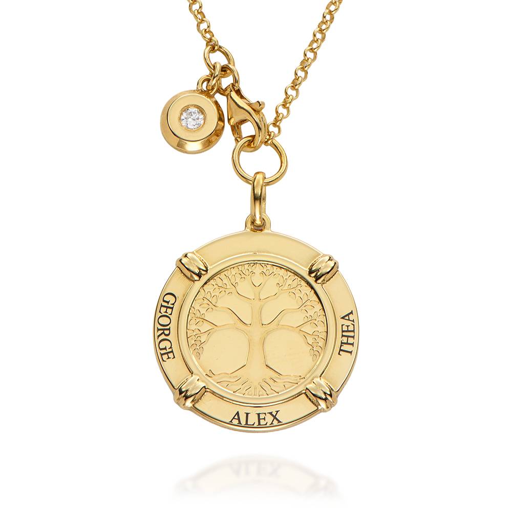 Family Roots Gepersonaliseerde Ketting met Namen med Diamant in Verguld Goud