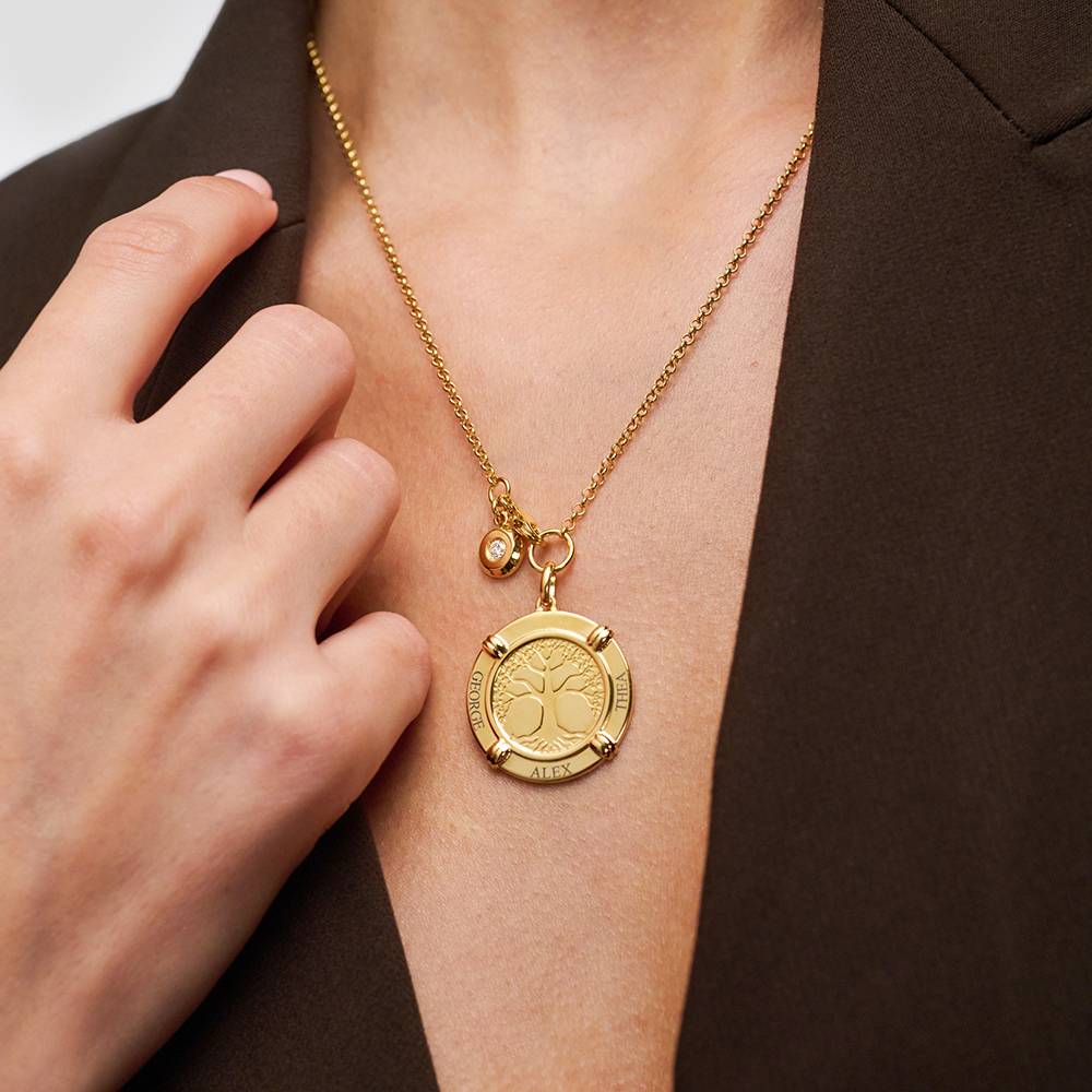 Collier Médaillon personalisable & diamant, Edition Arbre de vie en Plaqué Or 18 carats-6 photo du produit