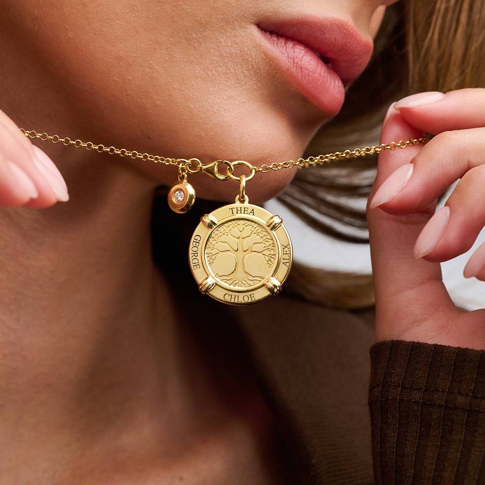 Collier Médaillon personalisable & diamant, Edition Arbre de vie en Plaqué Or 18 carats-5 photo du produit