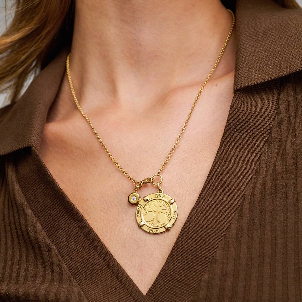 Personlig Navnehalskæde med Familie Rødder og Diamantvedhæng-2 produkt billede