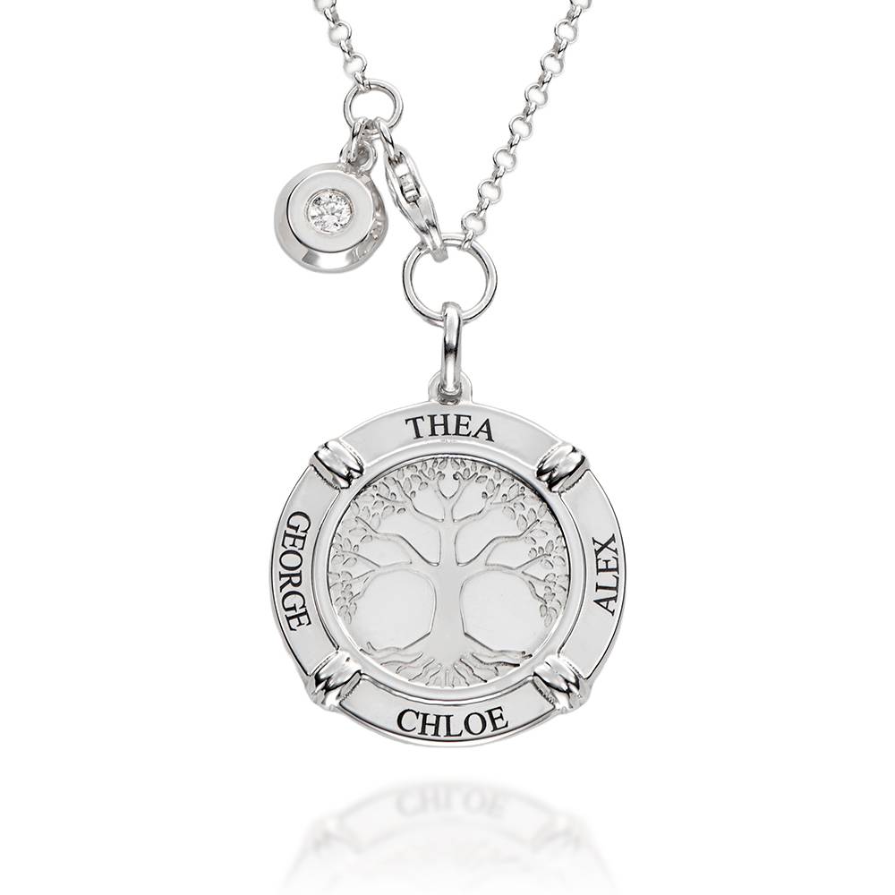 Family Roots Gepersonaliseerde Ketting met Namen med Diamant in 925 Zilver
