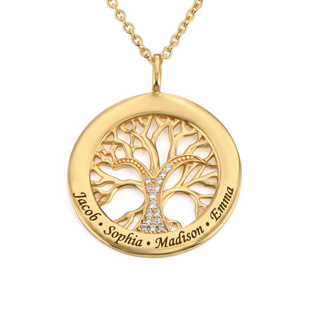 Family Tree Circle Necklace with Cubic Zirconia in Gold Plating product photo