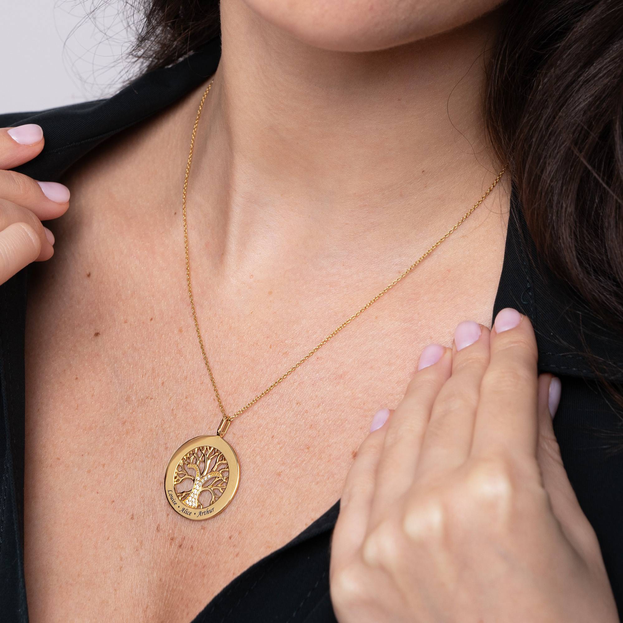 Family Tree Circle Necklace with Cubic Zirconia in 18ct Gold Plating-5 product photo