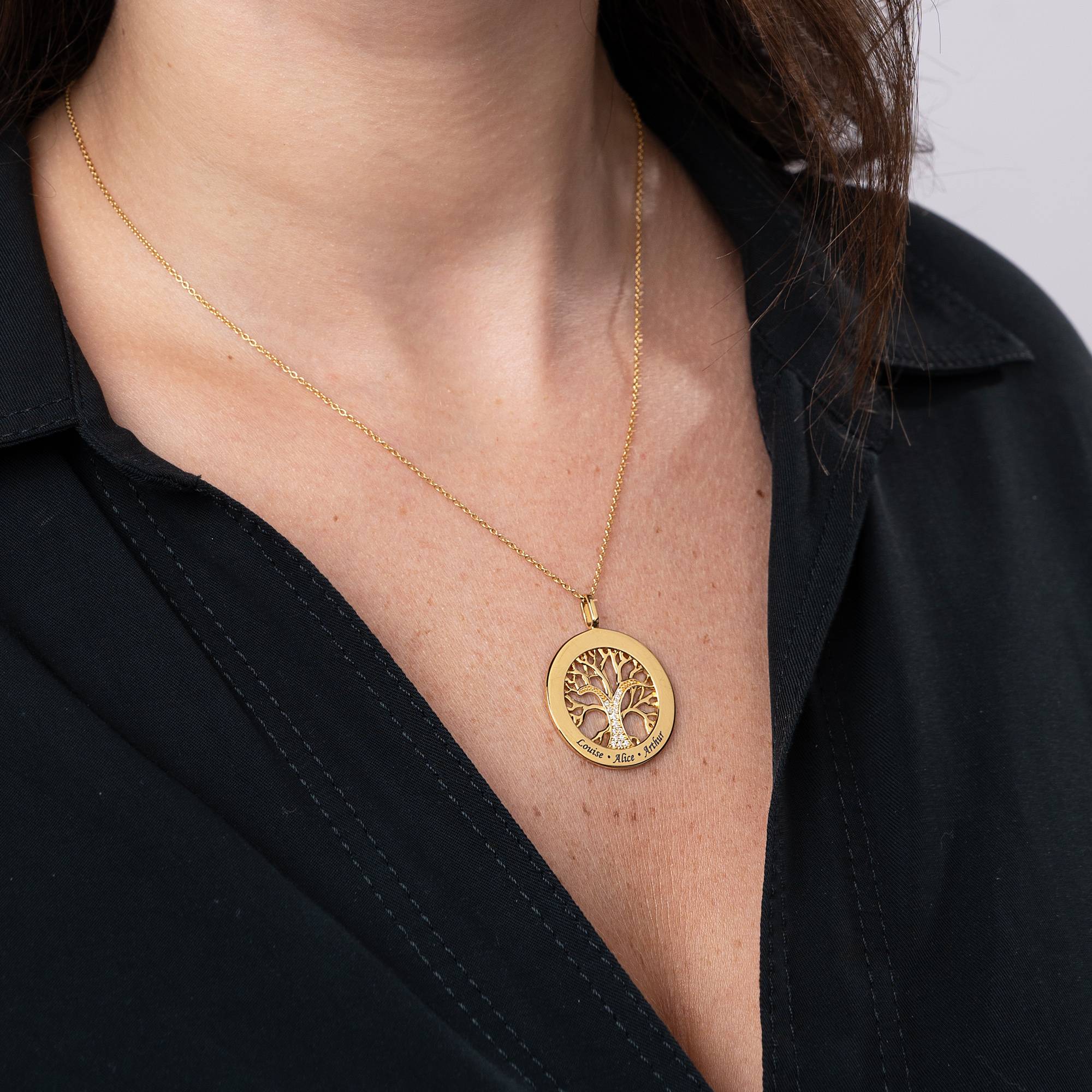 Familietræ halskæde med cirkel med cubic zirconia med guldbelægning-5 produkt billede