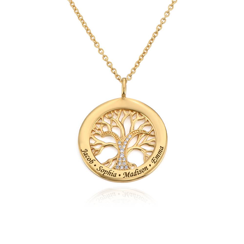 Family Tree Circle Necklace with Cubic Zirconia in 18ct Gold Plating product photo