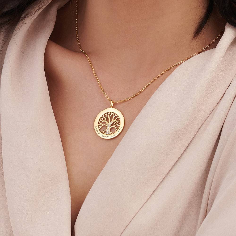 Family Tree Circle Necklace with Cubic Zirconia in Gold Vermeil product photo