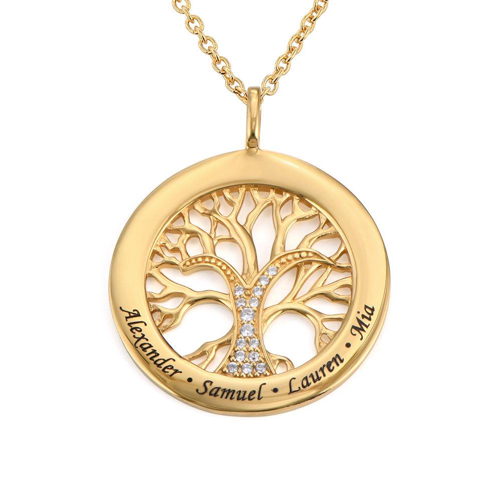 Family Tree Circle Necklace with Cubic Zirconia in 18ct Gold Vermeil product photo