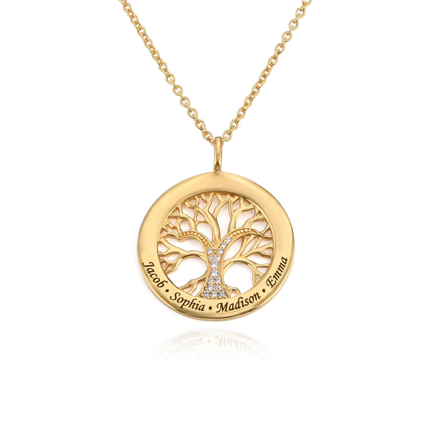 Familietræ halskæde med cirkel med cubic zirconia i guld vermeil-1 produkt billede