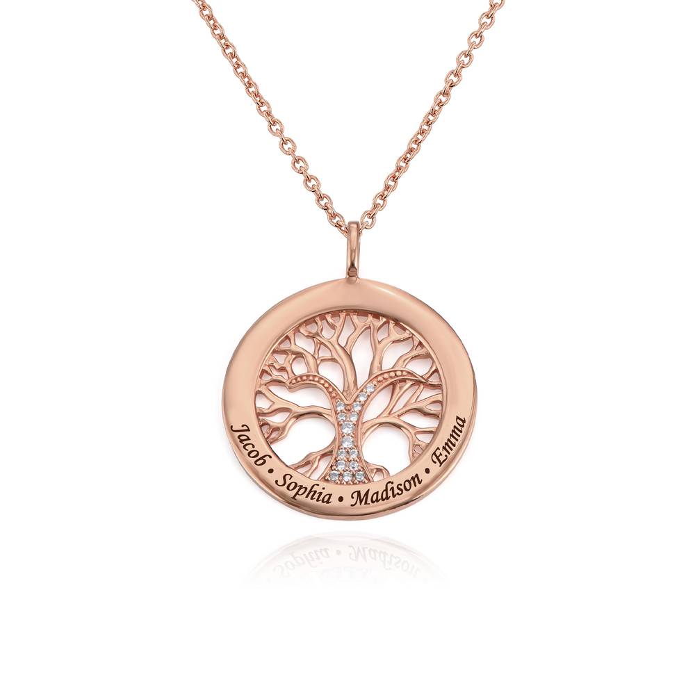 Family Tree Circle Necklace with Cubic Zirconia in 18ct Rose Gold product photo