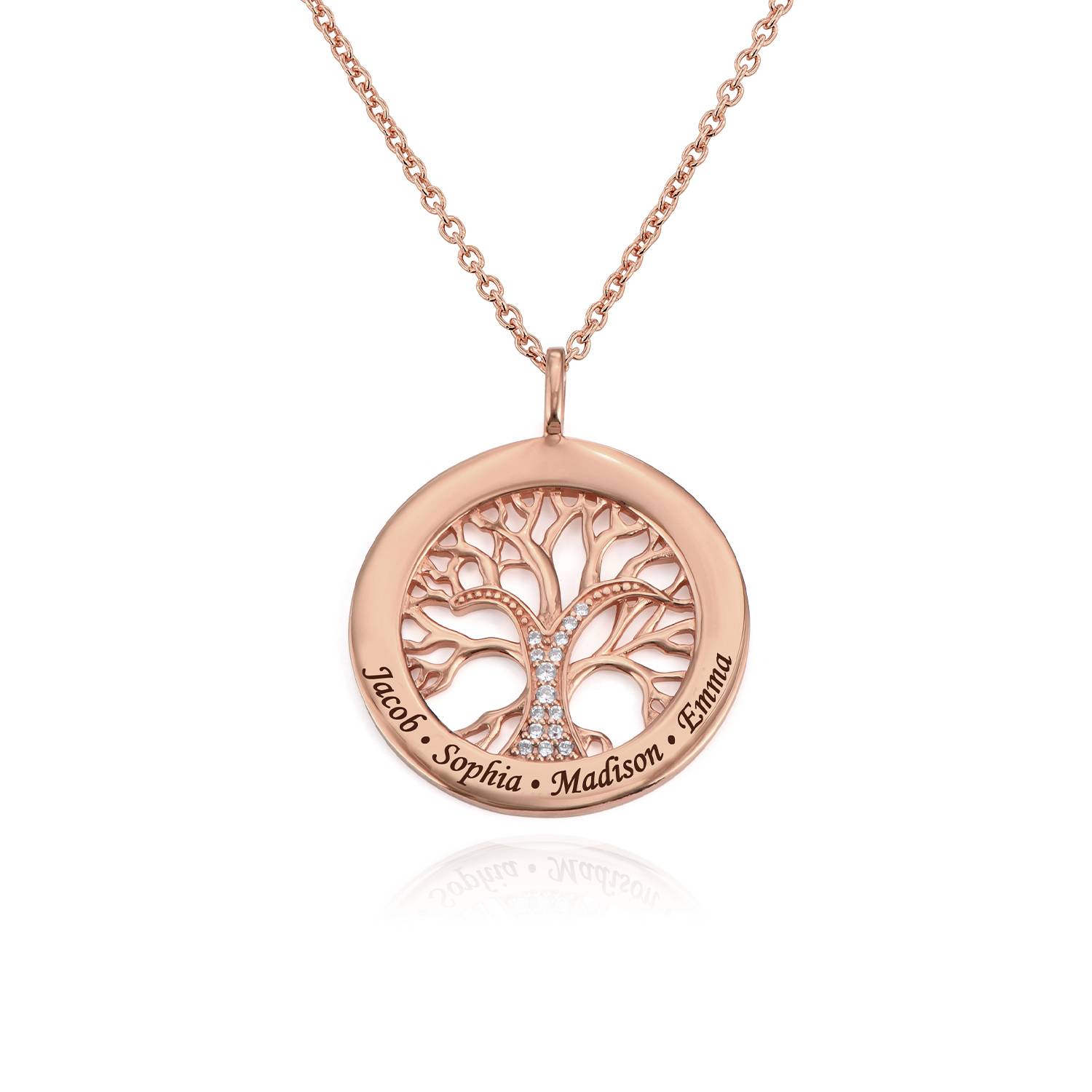 Family Tree Circle Necklace with Cubic Zirconia in Rose Gold Plating-1 product photo