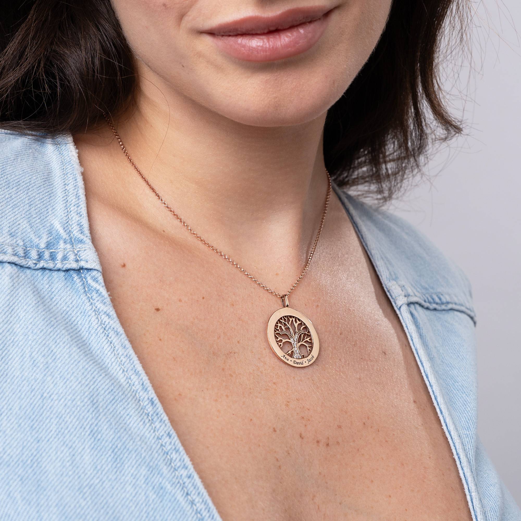 Family Tree Circle Necklace with Cubic Zirconia in 18k Rose Vermeil-4 product photo