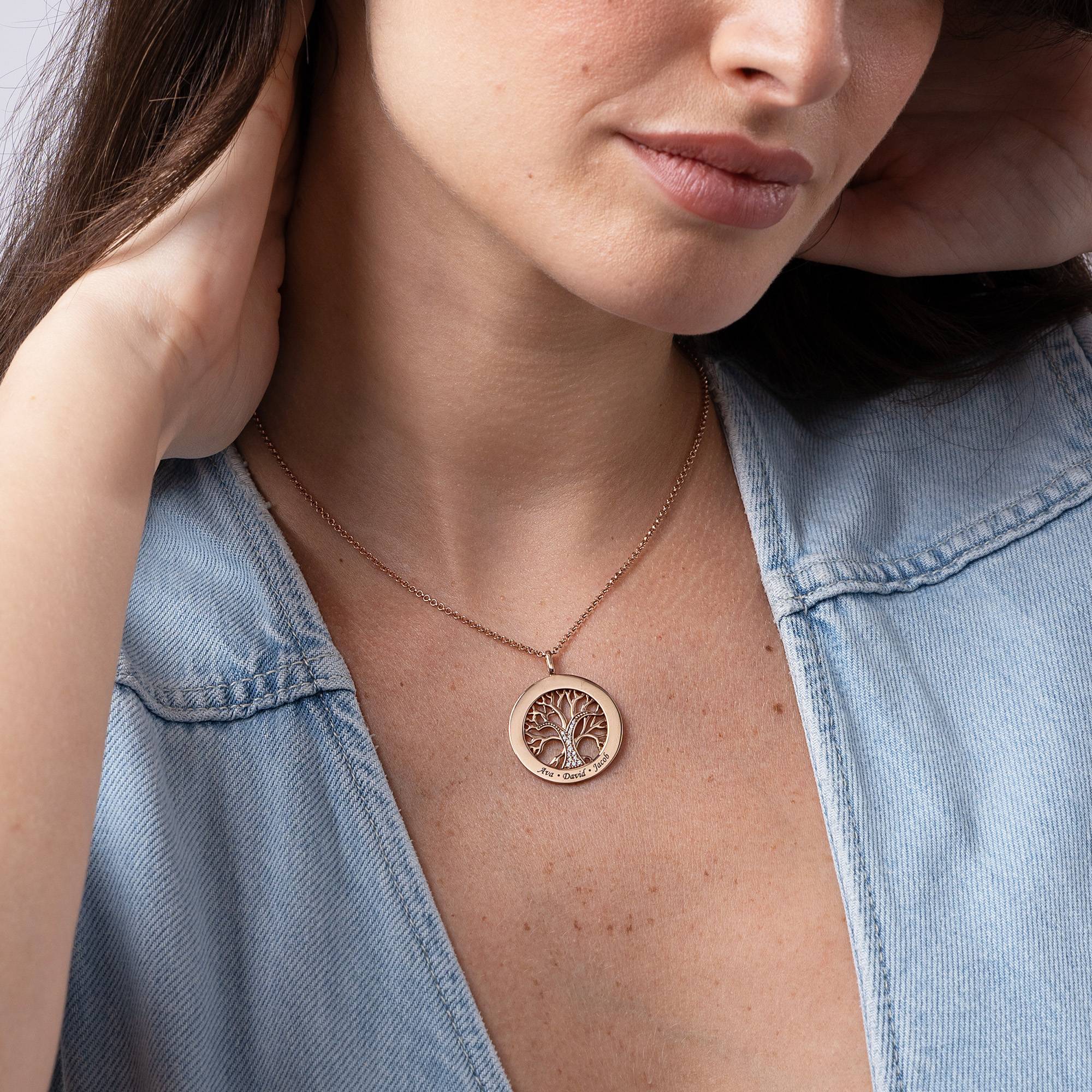 Family Tree Circle Necklace with Cubic Zirconia in 18ct Rose Vermeil-1 product photo