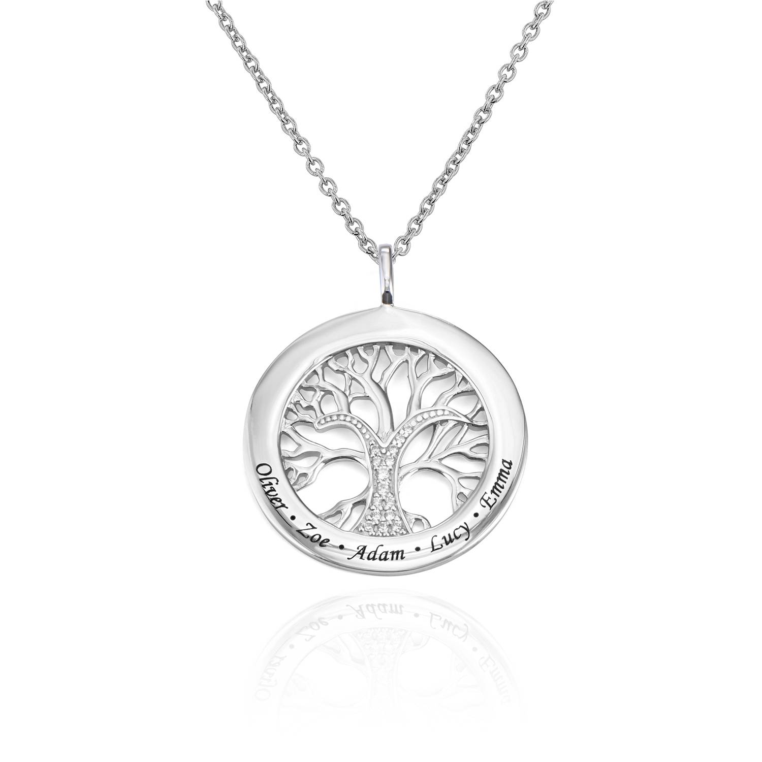 Family Tree Circle Necklace with Diamond in Sterling Silver-1 product photo