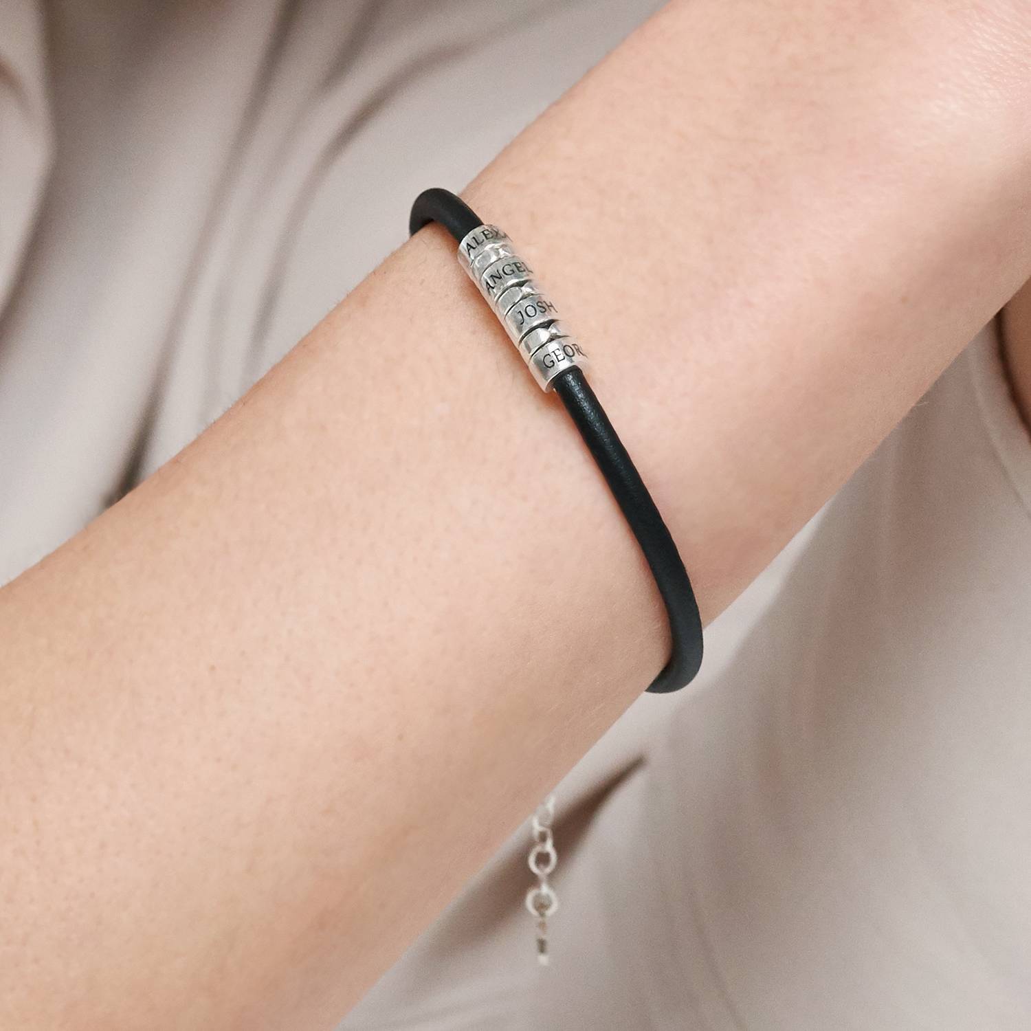 The Vegan-Leather Bracelet  with Silver Beads in Sterling Silver-4 product photo