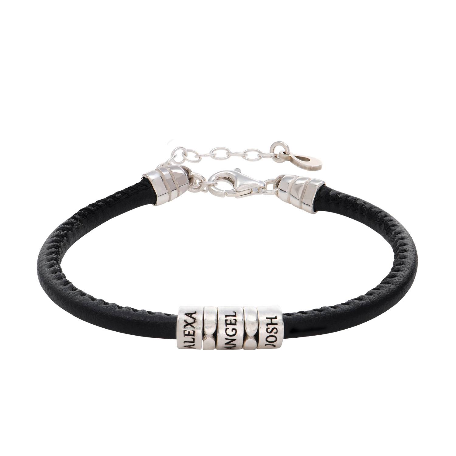 The Vegan-Leather Bracelet  with Silver Beads in Sterling Silver-5 product photo