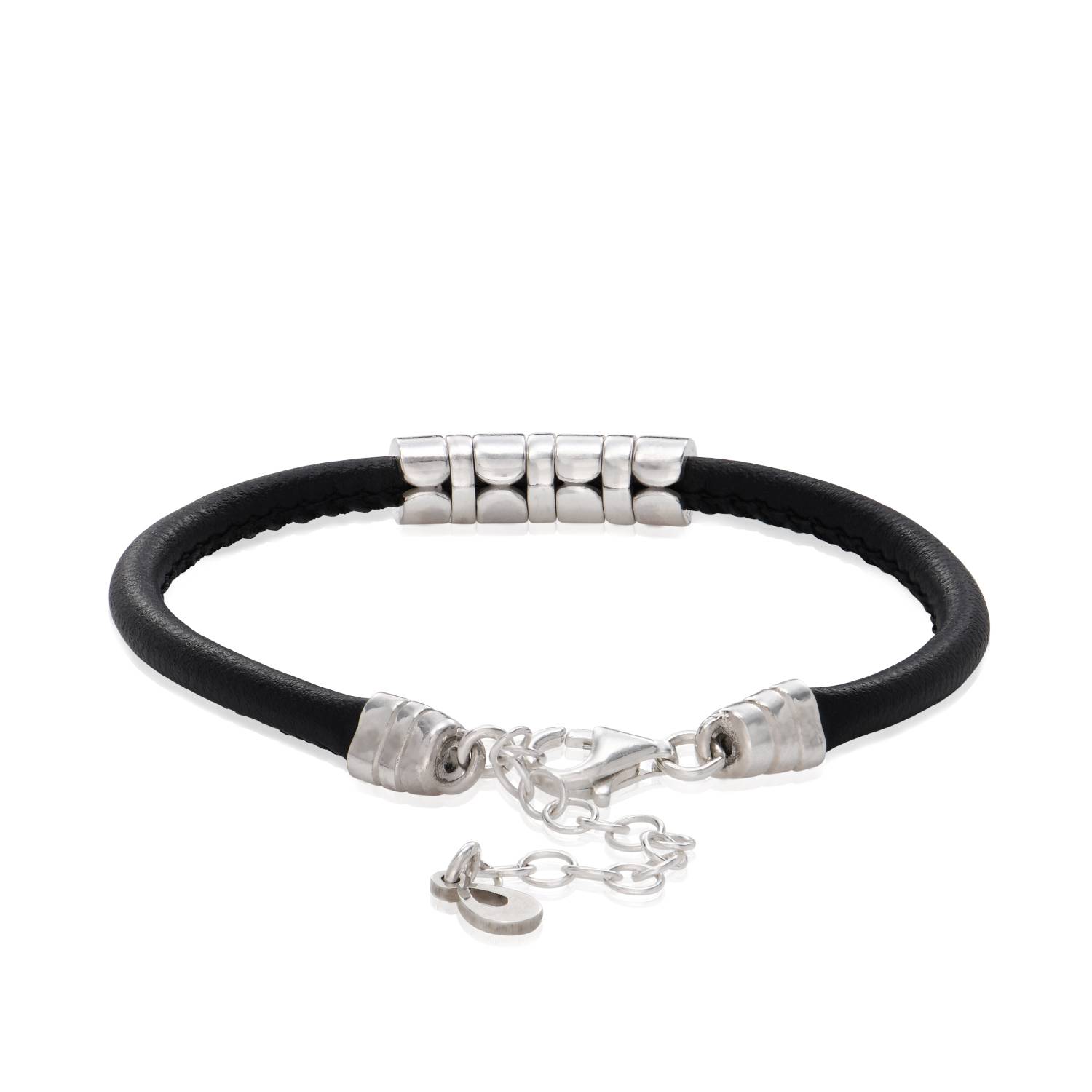 The Vegan-Leather Bracelet  with Silver Beads in Sterling Silver-3 product photo