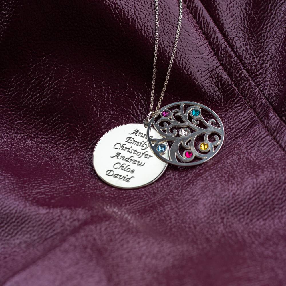 Filigrane Familienstammbaum Halskette mit Geburtssteinen - 925er Sterlingsilber-4 Produktfoto
