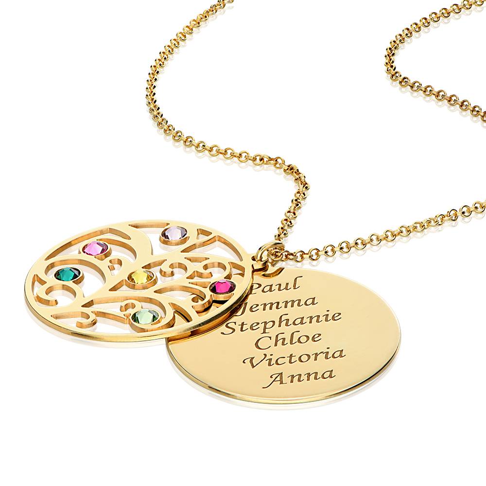 Filigree Family Tree Birthstone Necklace in 18K Gold Plating-3 product photo