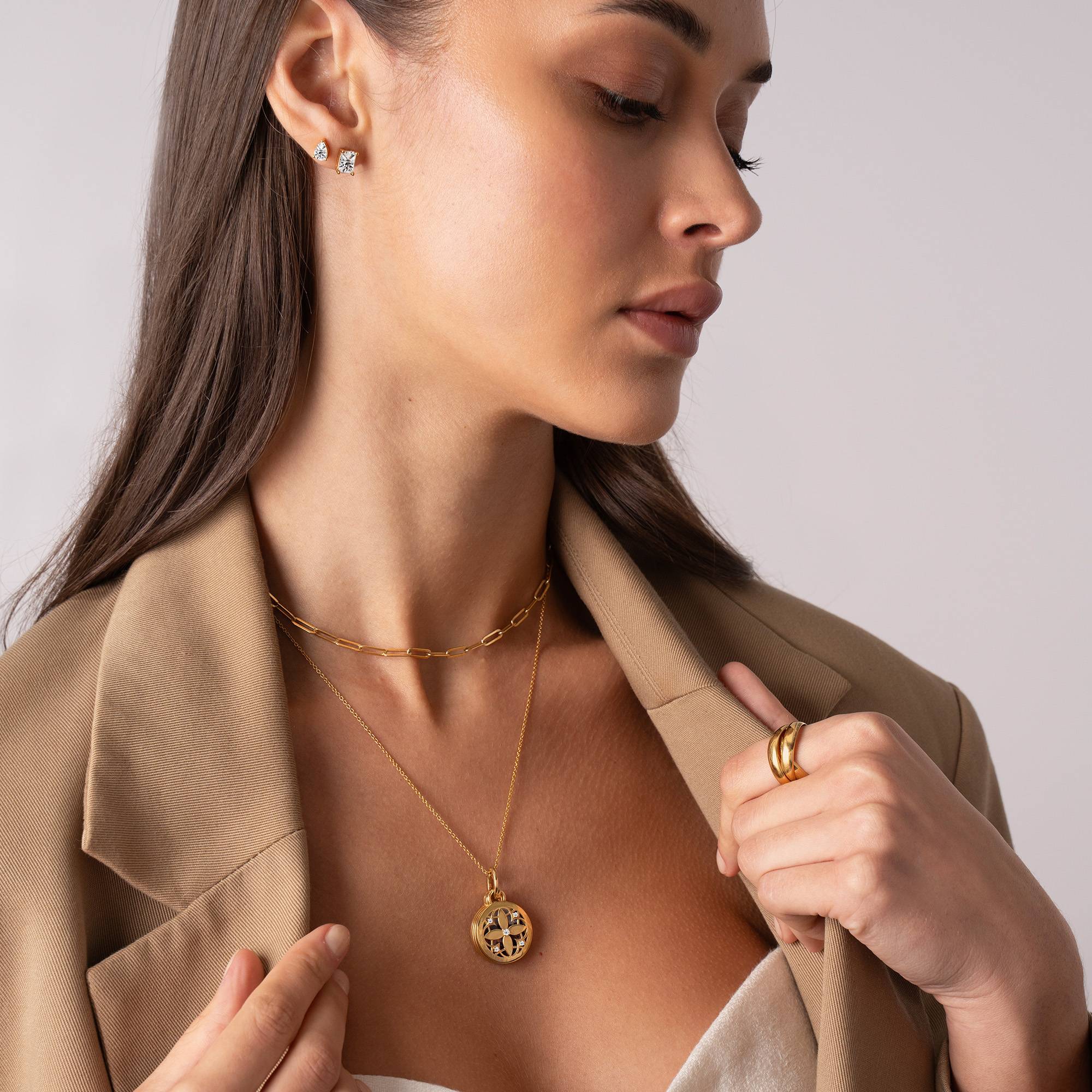 "Floret" collar con colgante de foto en oro vermeil-3 foto de producto