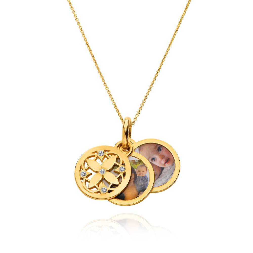 Bloem Foto Hanger Ketting med Diamanten in Goud Vermeil