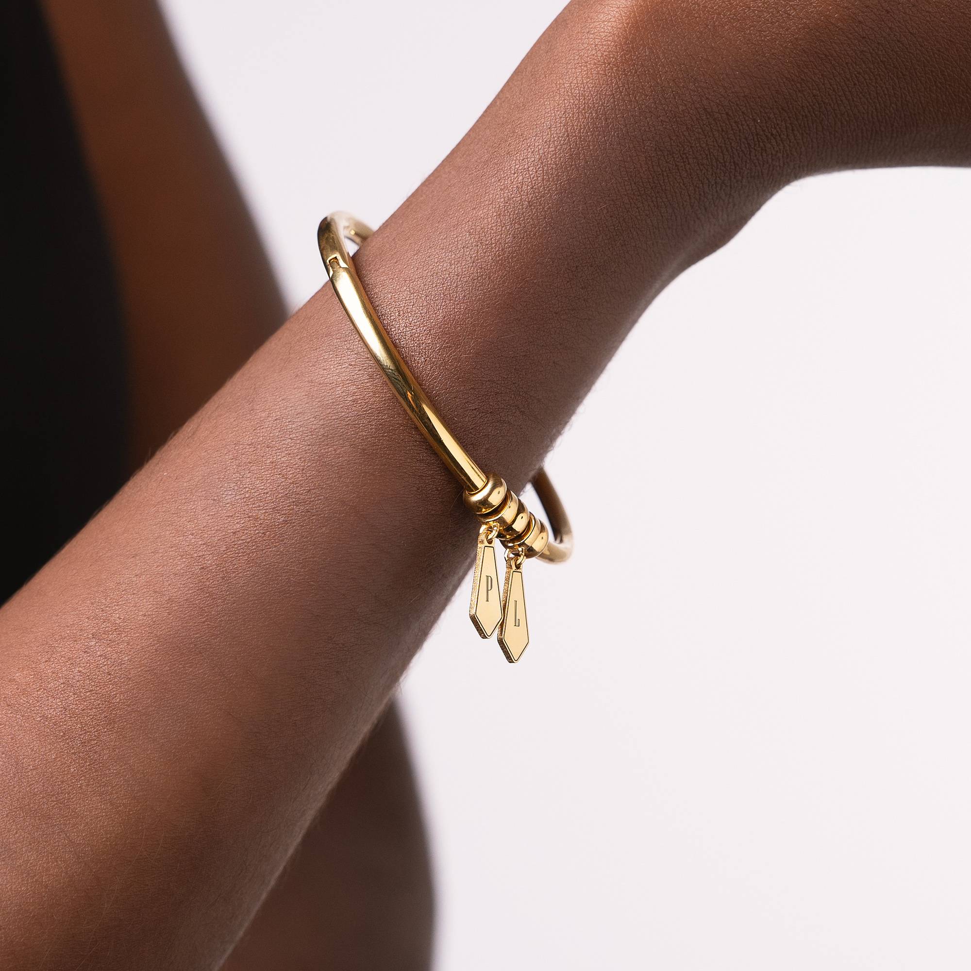 Gia Drop Initial Bangle Bracelet in 18K Gold Plating-3 product photo