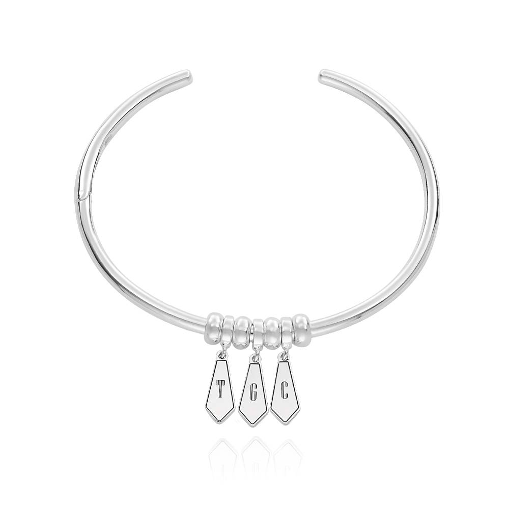 Gia Drop Initial Bangle Bracelet in Sterling Silver-3 product photo