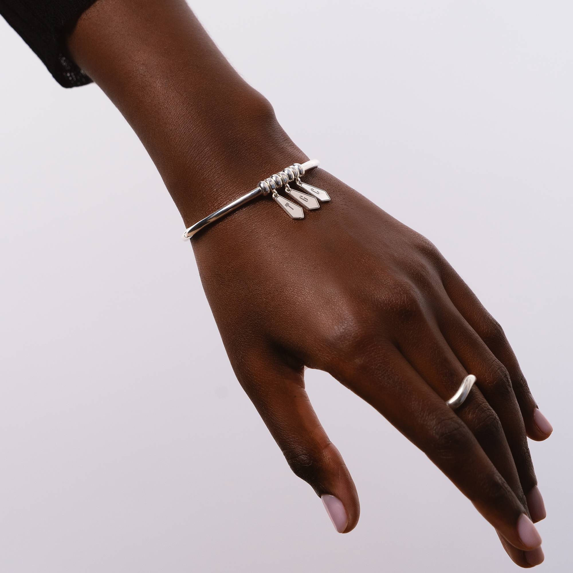 Gia Drop Initial Bangle Bracelet in Sterling Silver-3 product photo