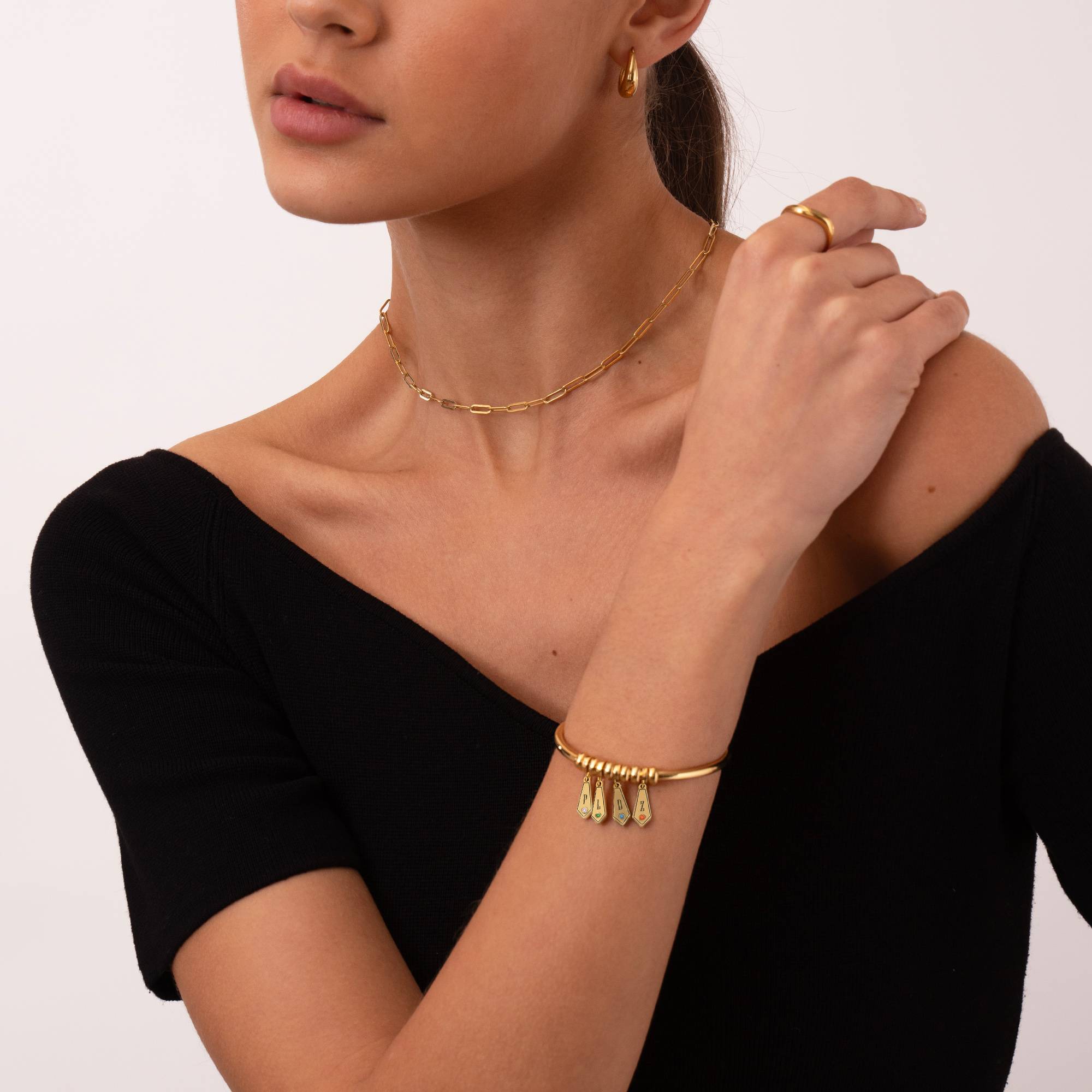 Gia Drop initialer armband med månadsstenar i 18K guld vermeil-6 produktbilder