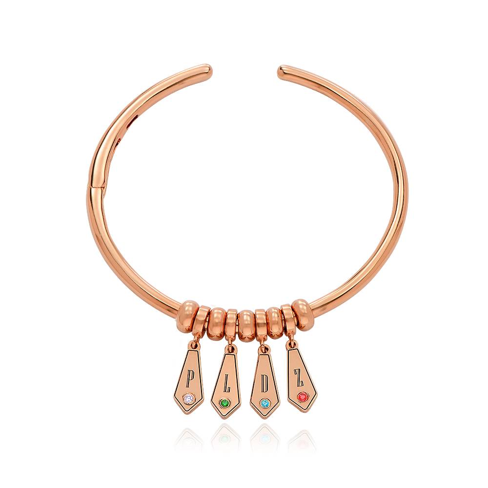Gia Drop Initial Bangle Bracelet with Birthstones in 18ct Rose Gold Plating product photo