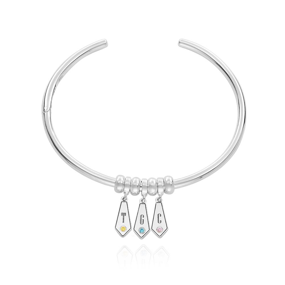Gia Drop Initial Bangle Bracelet with Birthstones in Sterling Silver product photo