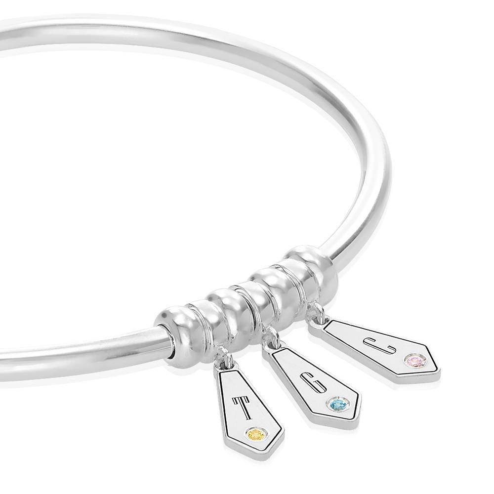 Gia Drop Initial Bangle Bracelet with Birthstones in Sterling Silver-2 product photo