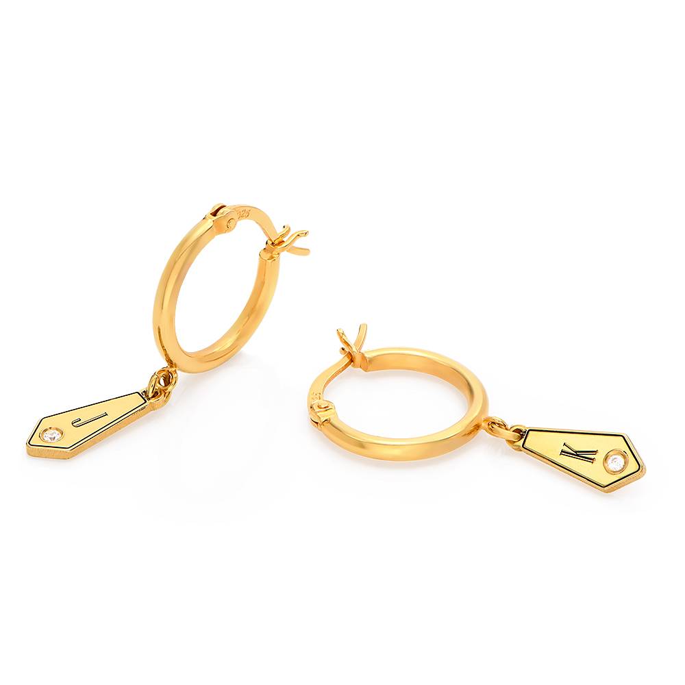 Gia Tropfen Initial Huggie Ohrringe mit Geburtssteinen - 750er Gold-Vermeil-5 Produktfoto