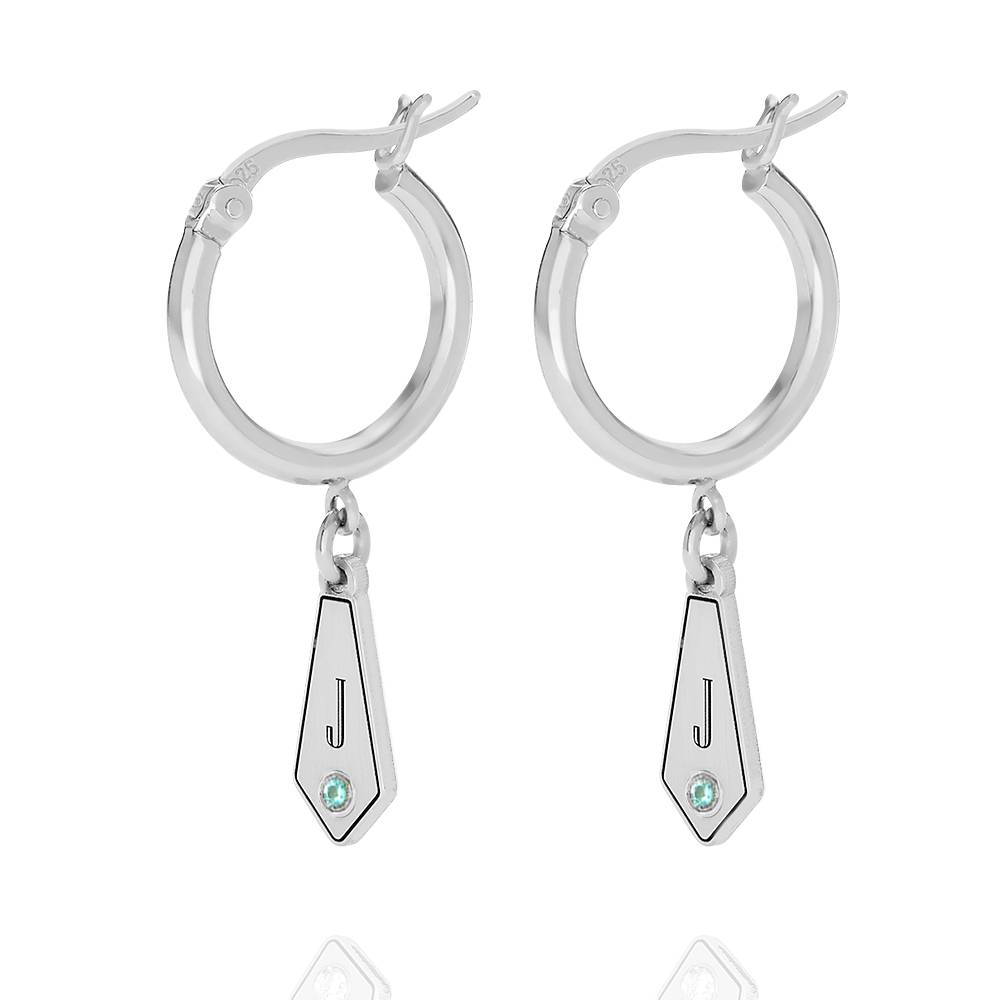Gia Drop Initial Huggies with Birthstones in Sterling Silver-1 product photo