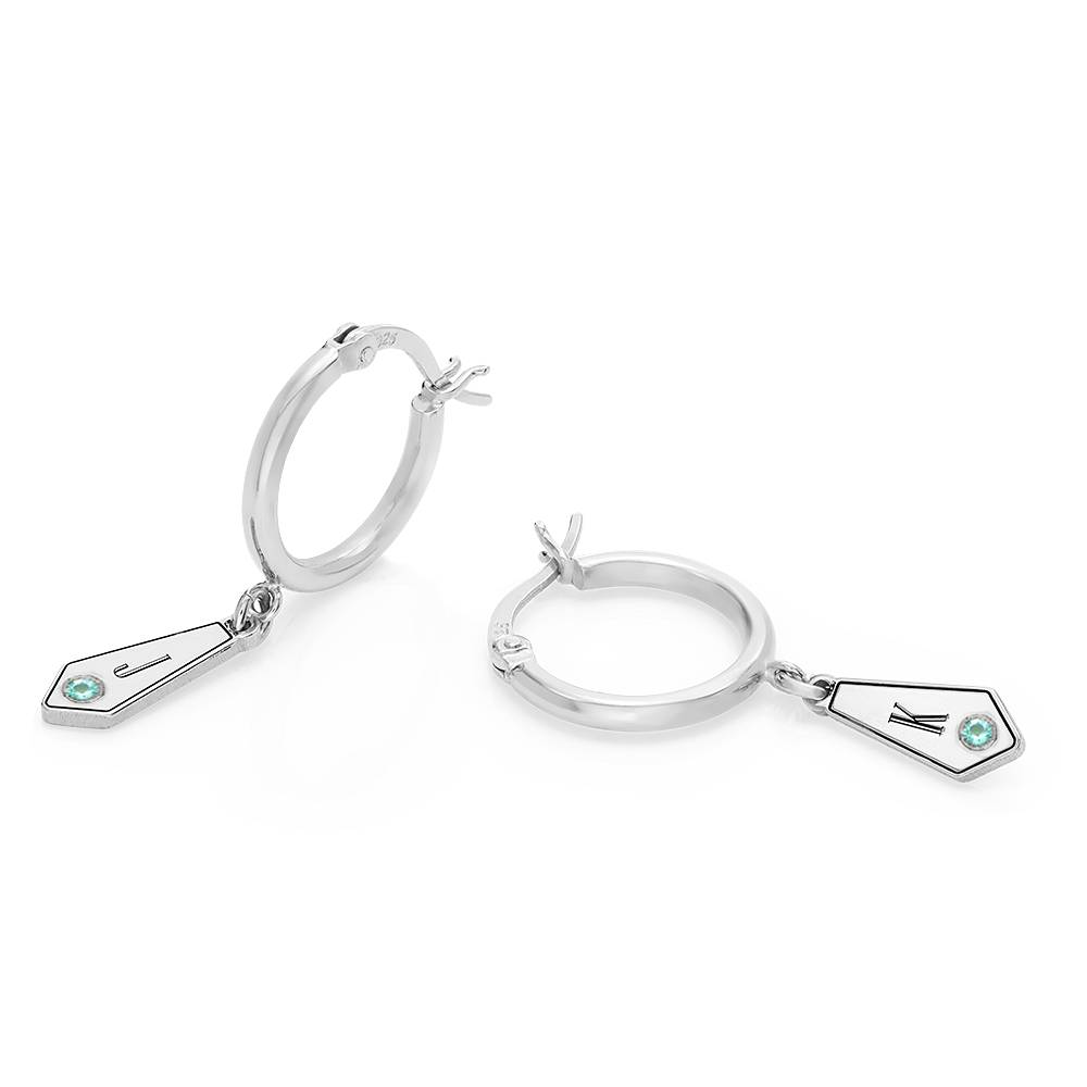Gia Drop Initial Huggies with Birthstones in Sterling Silver-4 product photo