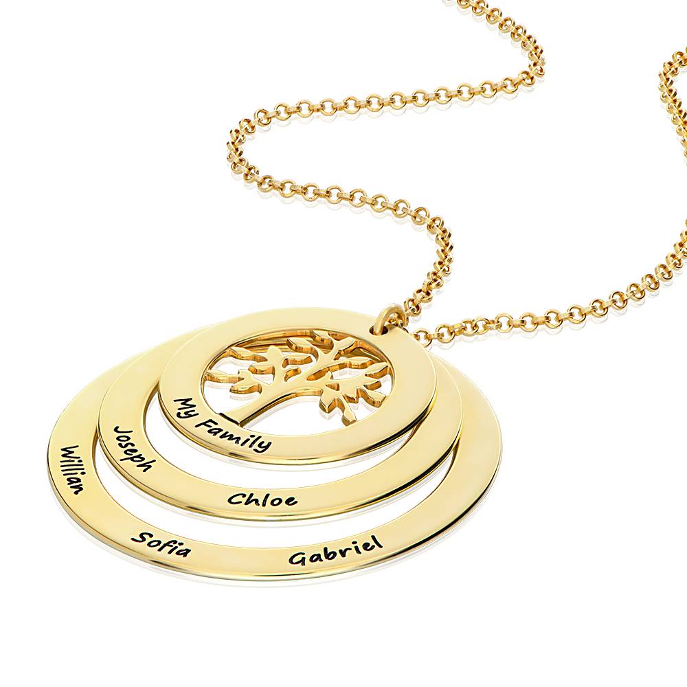 Gold Plated Family Circle Necklace with Hanging Family Tree-5 product photo