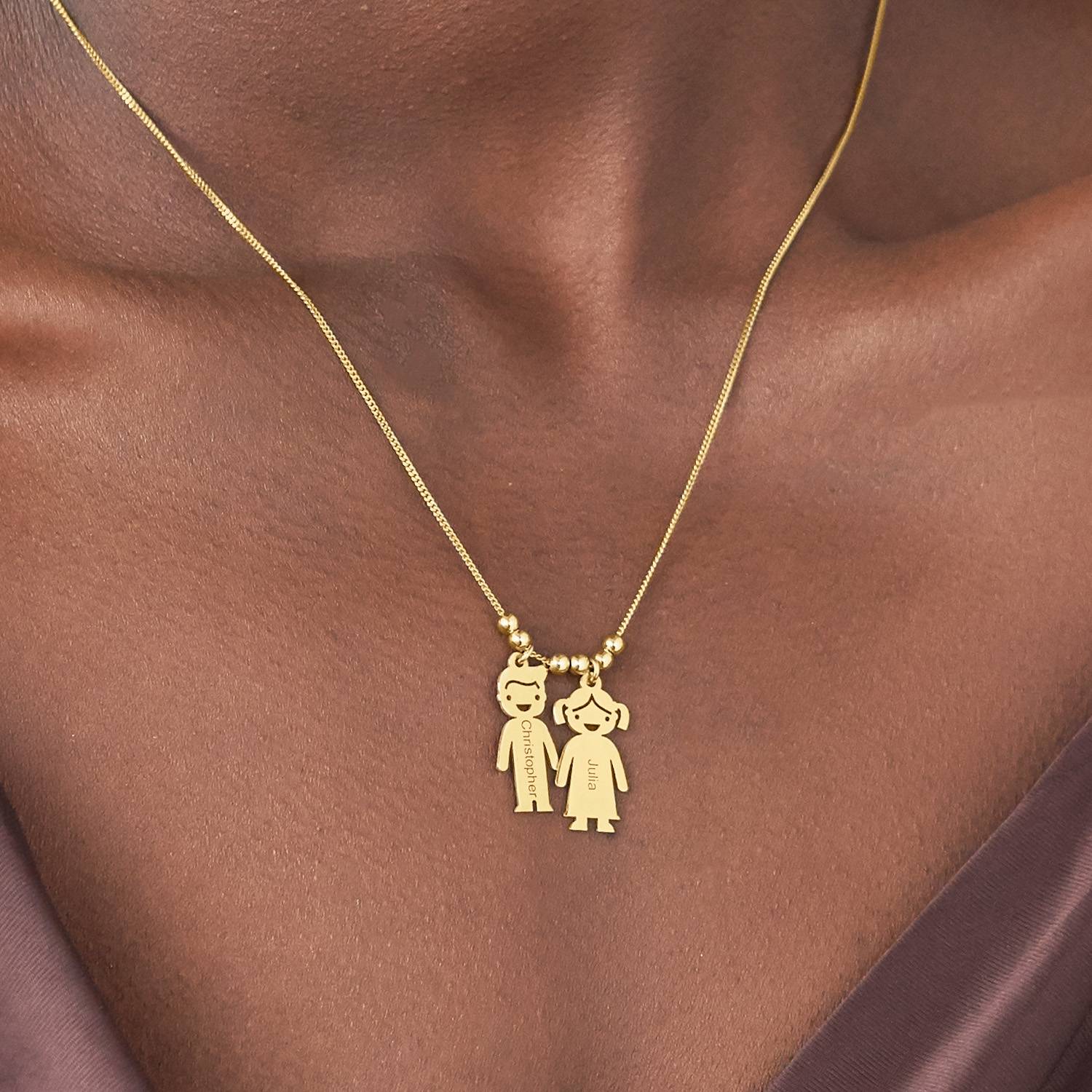 Mother's Necklace with Engraved Children Charms in 18K Gold Vermeil-1 product photo