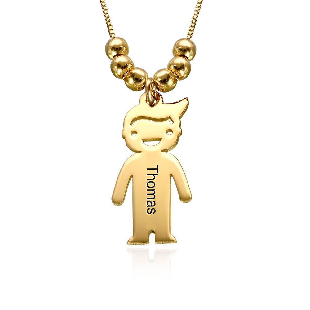 Mother's Necklace with Engraved Children Charms in 18K Gold Vermeil-5 product photo