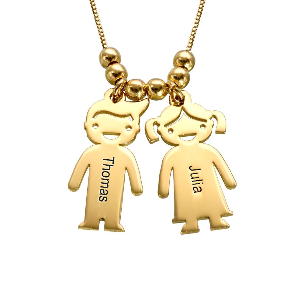 Mother's Necklace with Engraved Children Charms in 18K Gold Vermeil-4 product photo