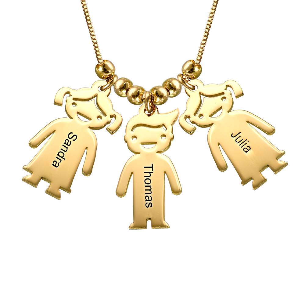 Mother's Necklace with Engraved Children Charms in 18K Gold Vermeil-6 product photo