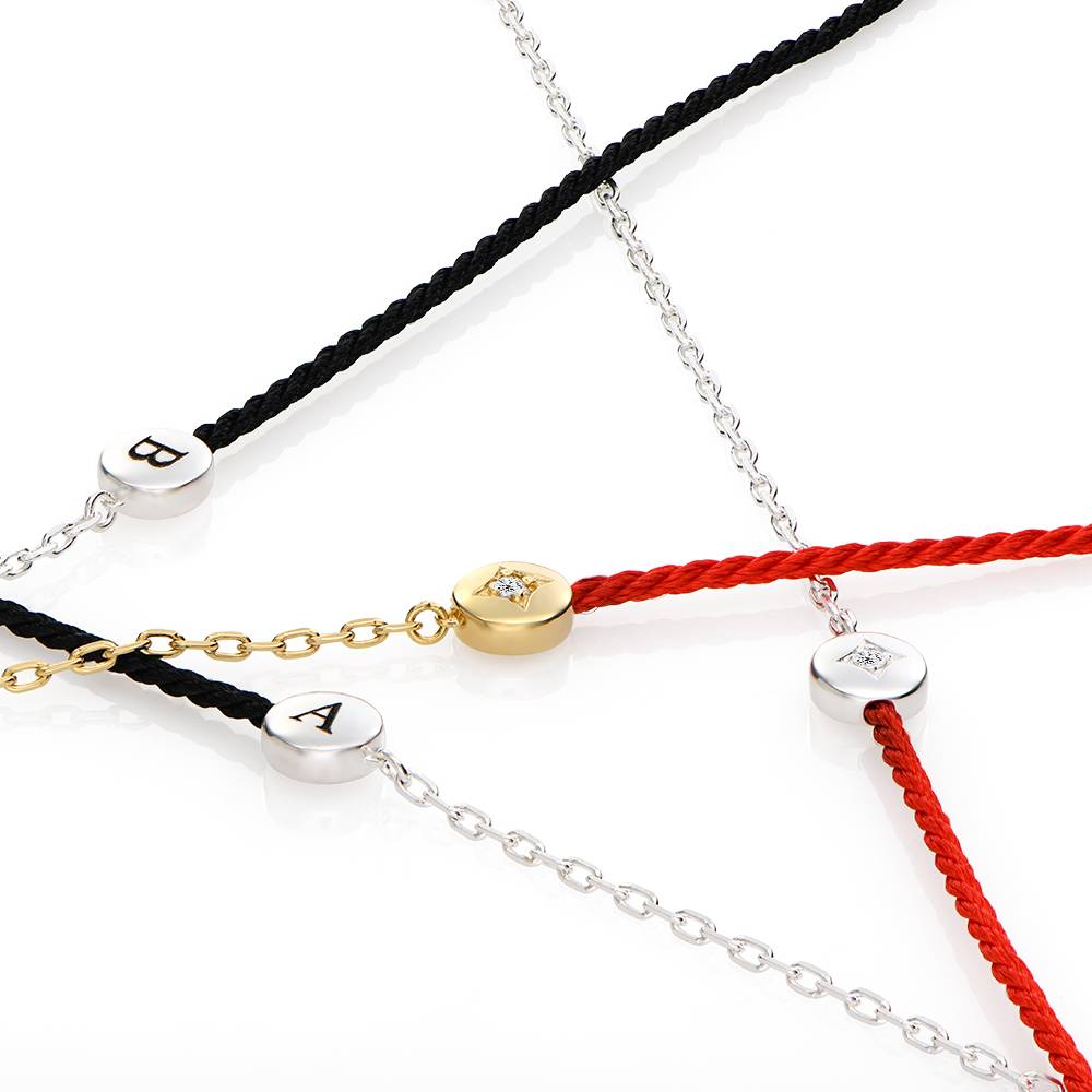 Half and Half Black Initial Bracelet with Diamond in 18K Gold Plating-7 product photo